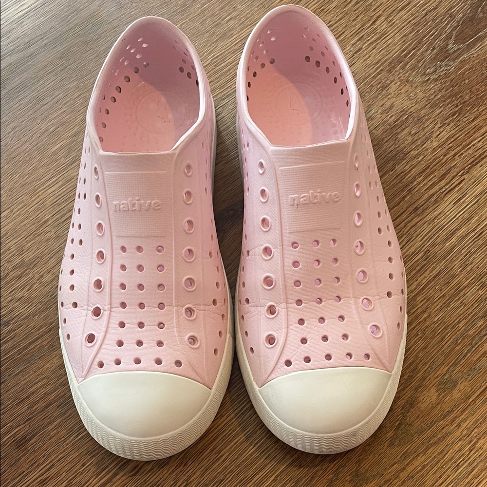 Native Jefferson Slip-On Sneakers in Pastel Pink with White Toe Caps